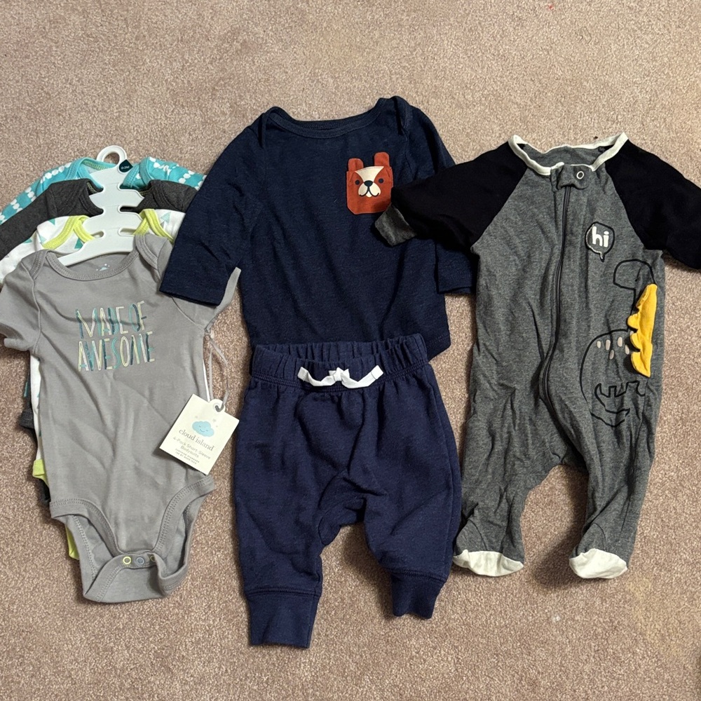 Cloud Island Navy and Gray Bodysuit Set